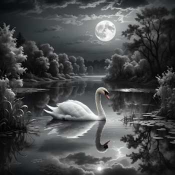 Schwan bei Vollmond